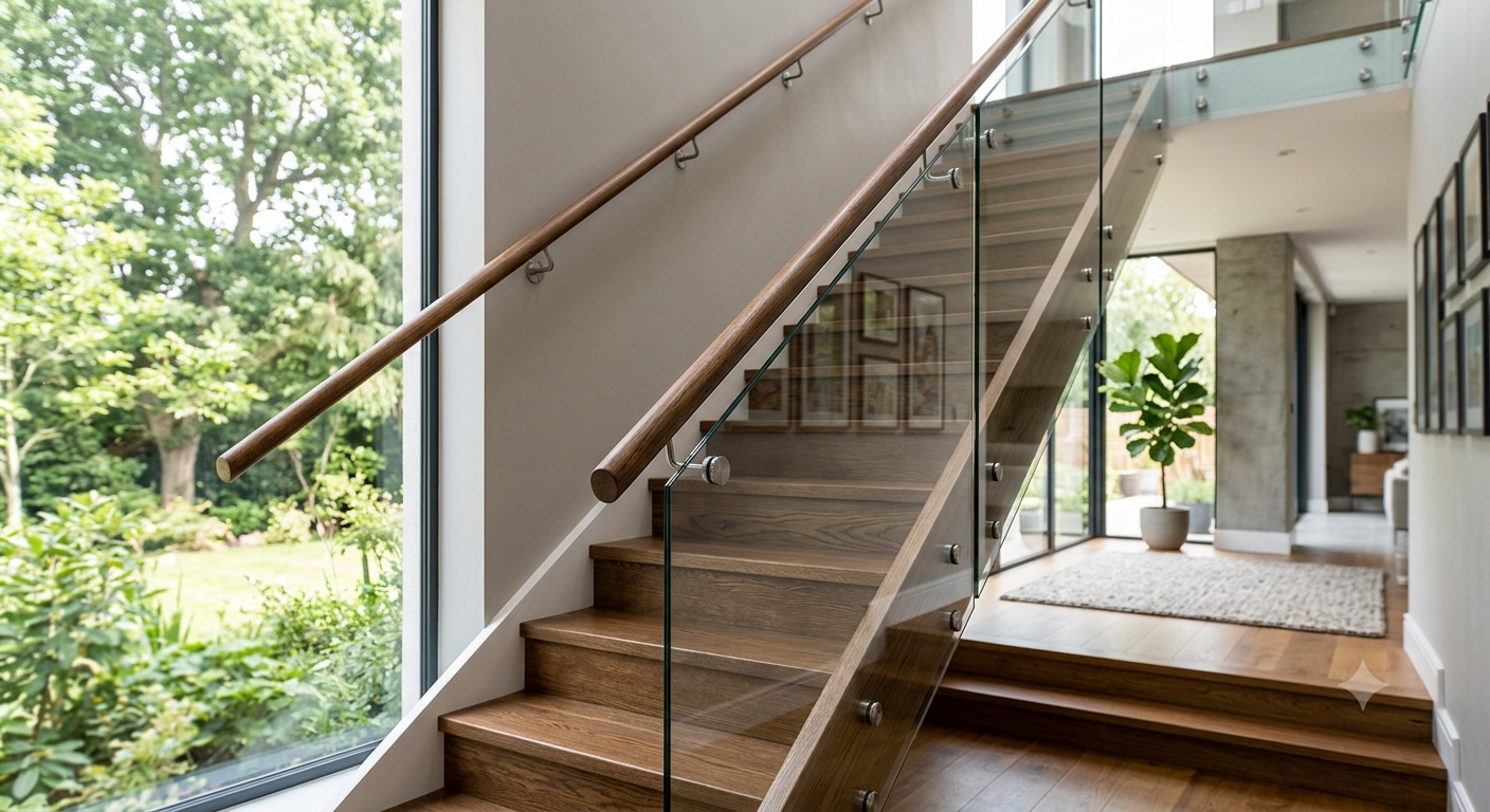Wood and Glass Staircase Railing