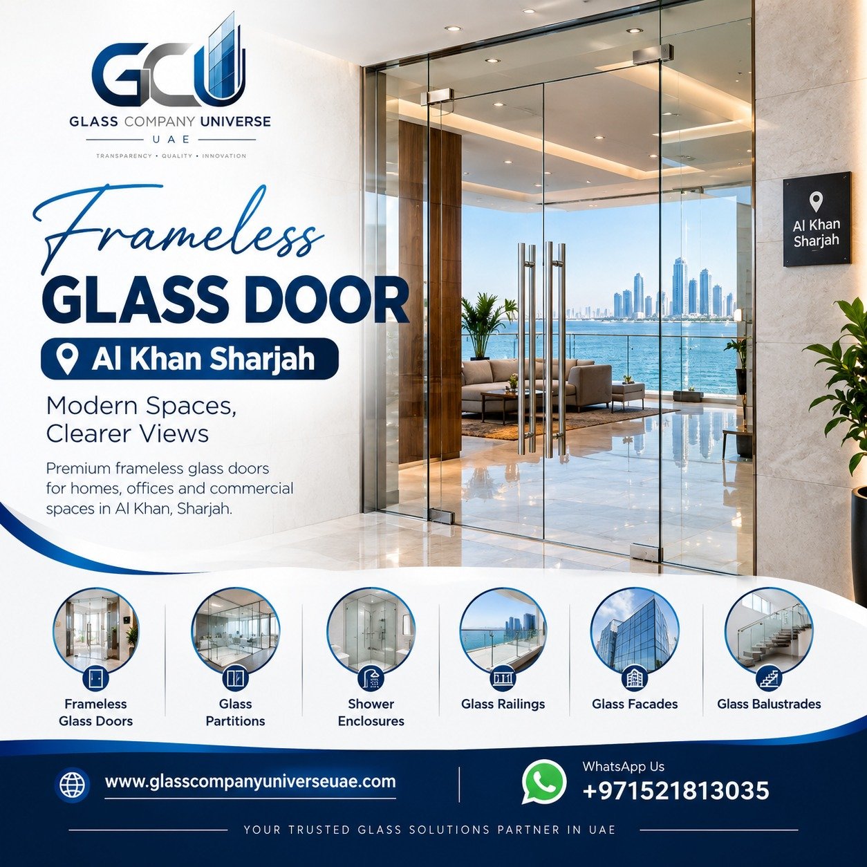 Frameless glass door Al Khan Sharjah